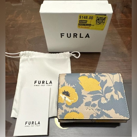 FURLA  Leather TriFold Wallet Floral Pattern New In Box($148 RetailON SALE) - Picture 1 of 7